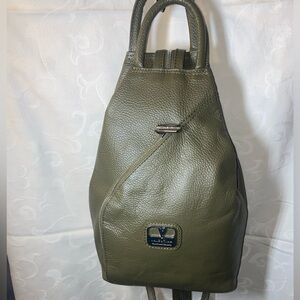 Valentina Leather Sling Backpack Made in Italy Womens Olive Green Bag